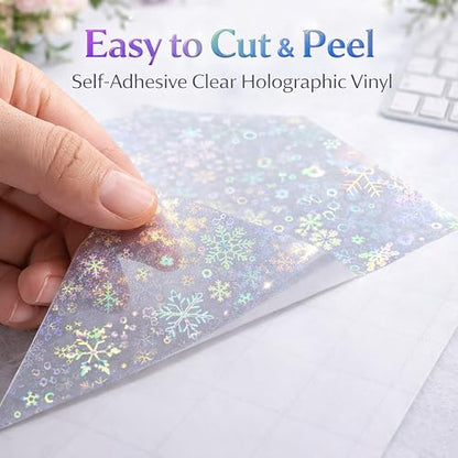Bleidruck 25 Sheets 8.25x11.7 Inches Snowflake Holographic Premium Cold Laminated Film Glitter Holographic Overlay Laminating Self Adhesive Film - style: Snowglake