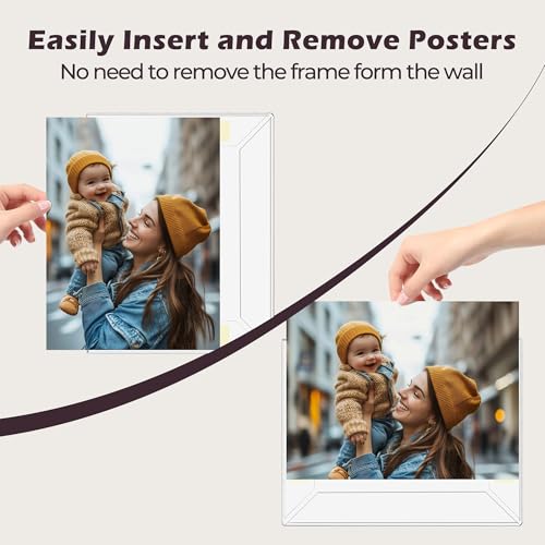 9 x 12 Acrylic Picture Frame, Horizontal/Vertical Clear Photo Frame for Wall with Tape, No Drilling Floating Hanging Frameless Picture Frame, Wall Mount Sign Holder for Home, School, Office - size: 1 Pack 9 x 12 Inches