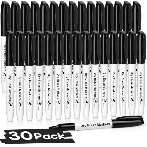 V-Opitos 30 Pack Fine Tip Dry Erase Markers - Bulk Whiteboard Erasable Black Markers, Ideal for School Classroom Office Supplies, Non-Toxic & Easy Clean for White board