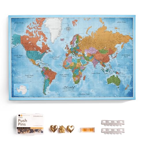 Canvas World Map with Cork Pin Board - English Lettering - Decorative Wall Decoration for All Rooms - Canvas Pictures with World Map Motif (70x50 cm, Pattern 21) - color: Design 21, size: 28" x 20"