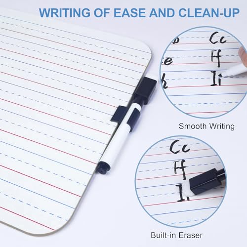 JUSTPAT 24 Pack Dry Erase Boards, 9"x12" Double Sided Easel Small Whiteboards with Lines for Kids, Students, Education Teacher Classroom, Mini Portable White Boards with 24 Markers, 24 Erasers
