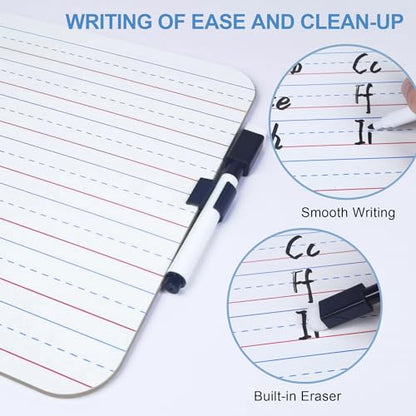JUSTPAT 24 Pack Dry Erase Boards, 9"x12" Double Sided Easel Small Whiteboards with Lines for Kids, Students, Education Teacher Classroom, Mini Portable White Boards with 24 Markers, 24 Erasers
