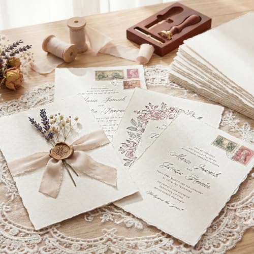 50 Sheets Deckled Edge Paper, 160 GSM Handmade Paper Rough/Textured Watercolor Paper for Wedding Invitations, Cards, Crafts(7x10 Inch) - size: 7x10 Inch