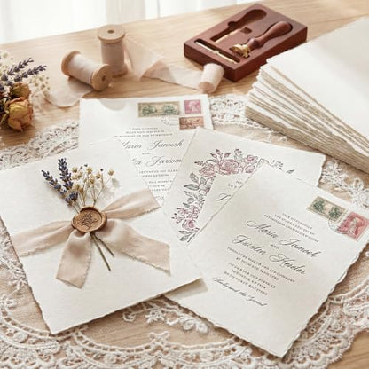 50 Sheets Deckled Edge Paper, 160 GSM Handmade Paper Rough/Textured Watercolor Paper for Wedding Invitations, Cards, Crafts(7x10 Inch) - size: 7x10 Inch