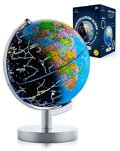 USA Toyz Illuminated Globe for Kids Learning- 3-in-1 STEM Globes of the World with Stand, Constellation Map, Built-in LED Night Light Desk Globe Lamp, Non-Tip Metal Base, 9.75” Tall, 7 Inch Diameter - size: 7.2" Diameter