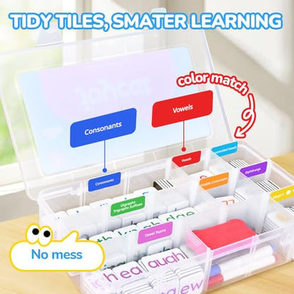 JoyCat 265 Phonics Magnetic Letter Tiles- Hooked on Phonics, ABC Reading Games Set with Word-Building Folder & Storage Case, Letter Sound Alphabet Letters, Preschool Pre k Classroom Materials - style: 265 Tiles+1 Word Folder