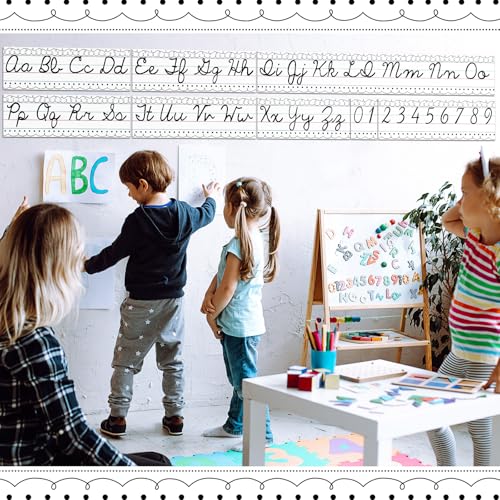 Set of 9 Cursive Writing Bulletin Board Cursive Alphabet Wall Strip for Teacher Supplies, Classroom Teaching Tool, Homeschooling, Kids Education(Simple Line) - style: Simple Line