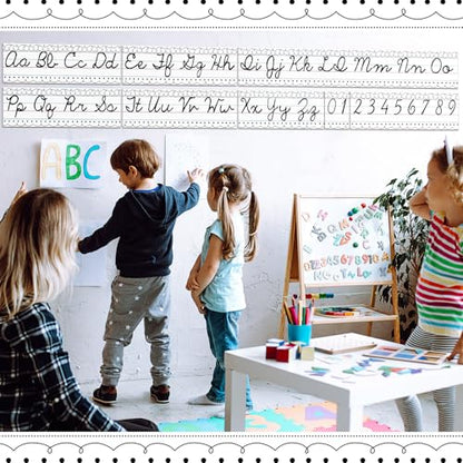 Set of 9 Cursive Writing Bulletin Board Cursive Alphabet Wall Strip for Teacher Supplies, Classroom Teaching Tool, Homeschooling, Kids Education(Simple Line) - style: Simple Line