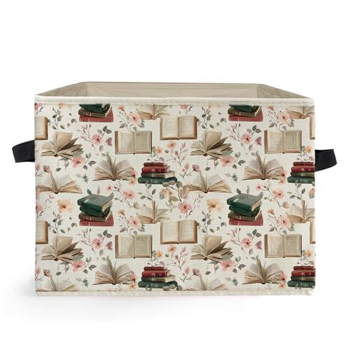 Book Lover Gifts Storage Box Bins, Pink Floral Bookish Collapsible Storage Basket Organizer for Reading Nook Corner Room Library Home Nursery Clothes Books, Decor for Room - color: Reading Corner-6