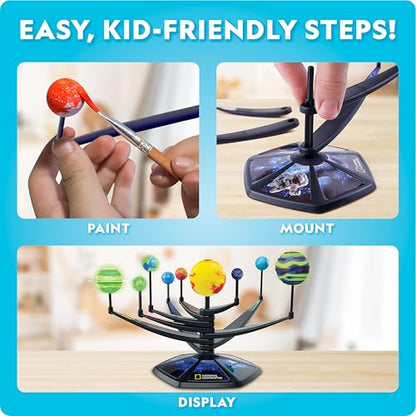 National Geographic Glow-in-the-Dark Solar System Model Kit for Kids - Build & Paint a 3D Planetary Model with Movable Arms, STEM Projects for Kids Ages 8-12, Space Themed Bedroom Decor - style: Solar System Model