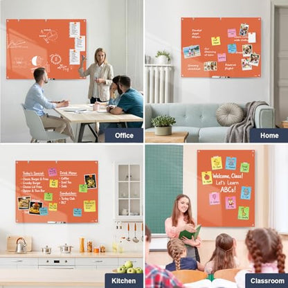 Glass White Board Dry Erase Board, 48x36 Inches Magnetic Glass Whiteboard, Large Dry Erase Board for Wall Office School Classroom Home, 4x3 Feet Orange Big Whiteboard Wall Mounted