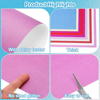 PATIKIL 10 Sheets Dark Pink Glitter Cardstock Paper, A4 250gsm Rectangle Premium Sparkly Paper Craft Cardstock Paper for Scrapbook Card Making DIY Art Projects Wedding Party - color: Dark Pink, size: A4