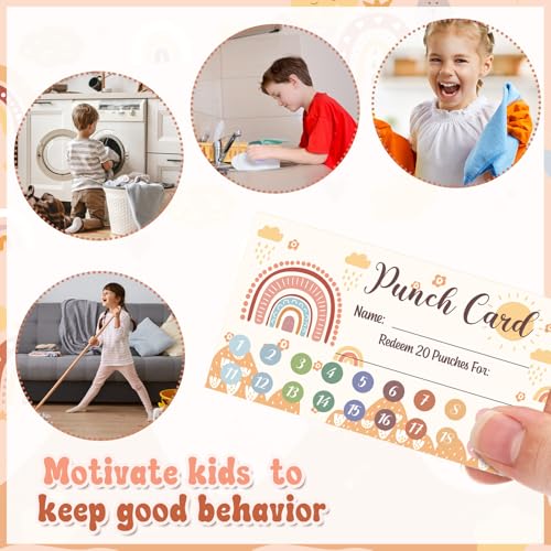 Fumete 400 Pcs Punch Cards for Classroom Reward Cards Behavior Incentive Loyalty Awards for Kids Students Teachers School Business, 8 Styles, 3.5 x 2 in(20 Boho Punches Style) - style: 20 Boho Punches Style