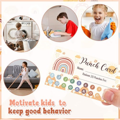Fumete 400 Pcs Punch Cards for Classroom Reward Cards Behavior Incentive Loyalty Awards for Kids Students Teachers School Business, 8 Styles, 3.5 x 2 in(20 Boho Punches Style) - style: 20 Boho Punches Style