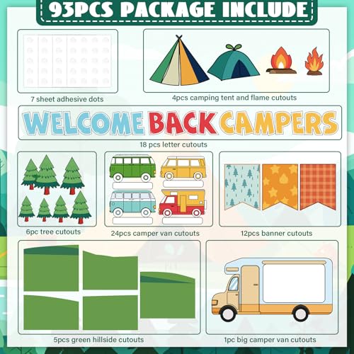 Summer Camping Bulletin Board Decorations Set Welcome Back Camper Classroom Decor Adventure Camp Themed Campfire Tent Paper Cutouts for Woodland Party Back to School Chalkboard Wall Supplies Favor - style: Summer Camping