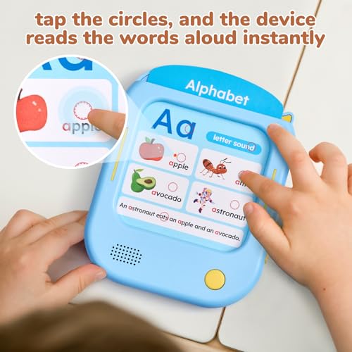 JoyCat Kids Learning Tablet, Phonics Talking Flash Cards, Learn to Read with 156 Pages, 40+ Themes, 600+ Words, 100+ Interactive Games, Screen-Free Toddler Learning Toys Gifts for 2-6 Year Old - style: Blue:English-Early Learning
