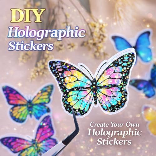 36 Sheets Holographic Sticker Paper Holographic Clear Vinyl Self Adhesive Waterproof Transparent Laminating Sheets Rainbow Overlay with A4 (11.7 x 8.3 Inch) 6 Styles Mixed - style: 36 mixed