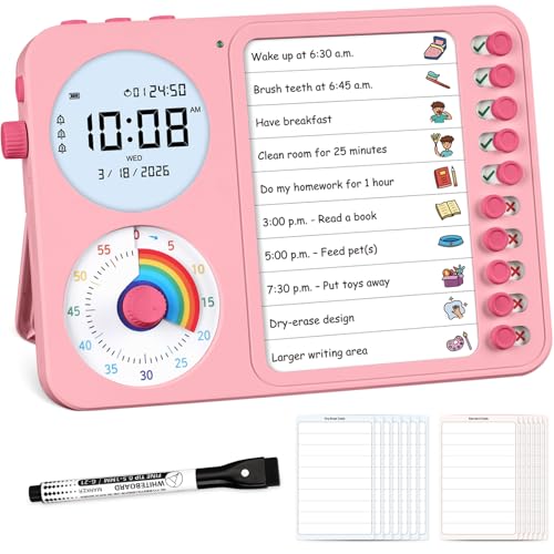 3-in-1 Visual Timer & ADHD Tool for Kids – ADHD Task Timer for Adults with Visual Schedule, Chore Chart & Planning Board for Home, School, Classroom, Work (Pink) - color: Pink