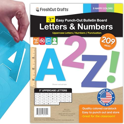 209 Pcs 3" Happy Colors Precut Letters & Numbers - Capital, Numbers, Punctuation - US Made Card Stock for Poster, Bulletin Board, Classroom - color: Happy