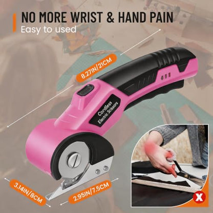 Electric Scissors, Cardboard Cutter, With LED Light, High-Efficiency Brushless Motor, 2000mAh Battery, Tungsten Steel Blade, Suitable for Cloth, Cardboard, Carpet Wire Rope Cutters Pink - color: Pink