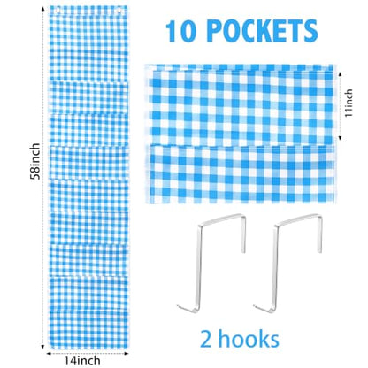 MotiMind 10 Pockets Wall Hanging File Folders File Storage Pocket Chart for Classroom Hanging Wall Organizer with 2 Over the Door Hangers, 58" x 14" for School Classroom Office Home (Blue Plaid) - style: Blue Plaid