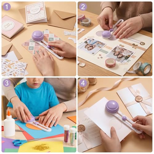 Circle Cutter, Circle Cutters for Crafts, Rotary Paper Cutter with 3 Blades, Trimmer Tool for Scrapbooking Card Making, 4'' to 12.5'' Cutting Diameter (Purple)