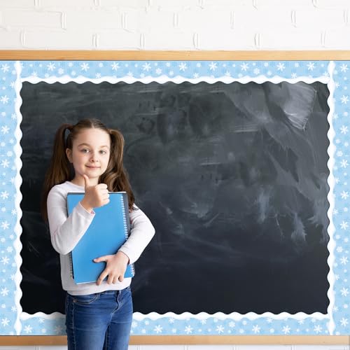 BeYumi Winter Snowflake Border Trim - 65ft Winter Snowflake Scalloped Rolled Border Trim Light Blue Christmas Bulletin Board Borders School Classroom Office Chalkboard Decor Party Decoration - style: Light Blue Winter Snowflake