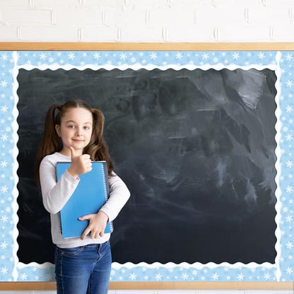 BeYumi Winter Snowflake Border Trim - 65ft Winter Snowflake Scalloped Rolled Border Trim Light Blue Christmas Bulletin Board Borders School Classroom Office Chalkboard Decor Party Decoration - style: Light Blue Winter Snowflake