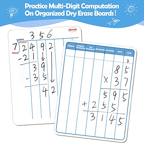 Dry Erase Long Division White Board,9 x 12 Multi-Digit Computation Double-Sided Dry Erase Board,Math Manipulatives Whiteboard for Students,Classroom and Home,Small White Board(Division) - style: Division