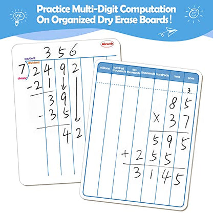 Dry Erase Long Division White Board,9 x 12 Multi-Digit Computation Double-Sided Dry Erase Board,Math Manipulatives Whiteboard for Students,Classroom and Home,Small White Board(Division) - style: Division