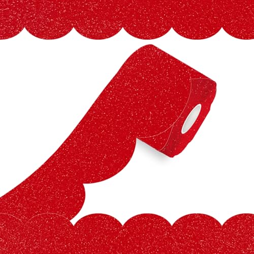 100Ft Shine Scalloped Bulletin Board Border- Red Bulletin Board Border, Shiny Red Trim Decorative Roll for Classroom, School, Office, Home - color: Shiny Red, size: 100 FT