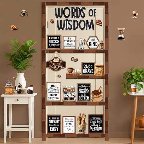 Mooliwe 57 Pcs Coffee Bulletin Board Set Industrial Coffee Shop Inspirational Classroom Decoration Cutout for School Office Chalkboard Door Wall Decor - style: Coffee