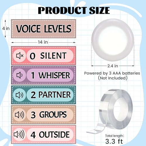 5 Pcs School Push Light and Magnetic Voice Level Poster Sticker, LED Tap Lights Voice Level Chart Noise Monitor Rules for Classroom Teacher Back to School Supplies (Leaf) - color: Leaf