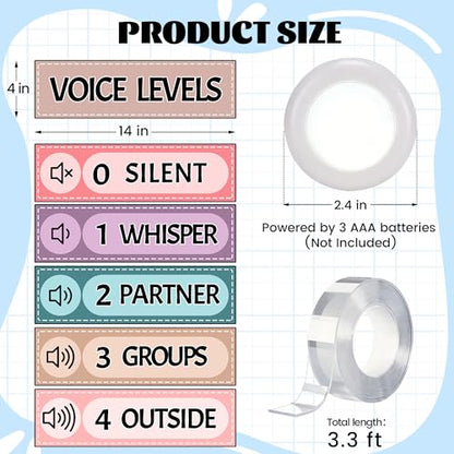 5 Pcs School Push Light and Magnetic Voice Level Poster Sticker, LED Tap Lights Voice Level Chart Noise Monitor Rules for Classroom Teacher Back to School Supplies (Leaf) - color: Leaf