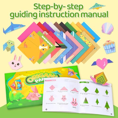 IOOLEEM Origami Paper Kit, 200 Sheets with 80 Patterns, Double Sided Colored Blank Folding Paper Set with Step-by-Step Instructions, Art & Craft Supplies