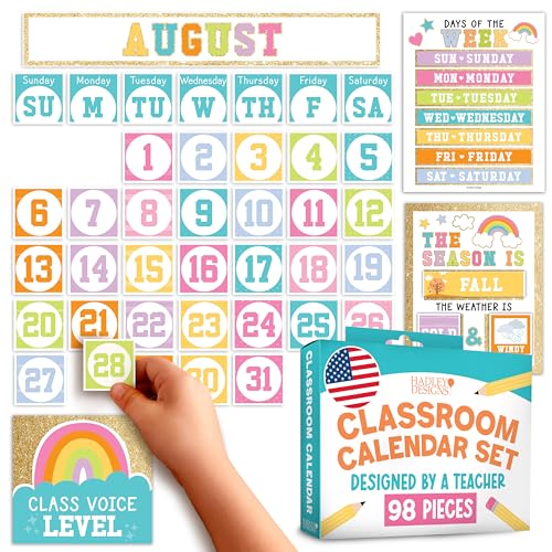 Hadley Designs Classroom Calendar Set Bulletin Board Decorations - Colorful School Calendar for Classroom Decor, Kindergarten Preschool Elementary Teacher Must Haves, Homeschool & Daycare Essentials - style: Varsity Letter