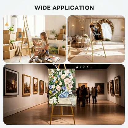 4-Tier Gold Easel Stand for Sign, 2 PACK Large Adjustable Height Display Easel for Wedding Sign, Party, Posters, Commercial Display, Heavy Duty Metal Painting Art Easel Exhibit Stand
