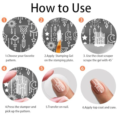 PH PandaHall 3pcs Star Moon Dream Catcher Nail Stamping Plates Pendant Chain Nails Art Stencils Crystal Suncatcher Nail Art Templates Bohemian Nail Stamper Plate for Women Manicures Salon Design Print - style: Star Moon