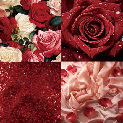 Romantic Scrapbooking Paper Pad, 6 x 6 Inch Red Rose & Heart 160gsm Cardstock Paper for Scrapbooking, 24 Sheets Luxury Valentine Craft Paper for Wedding Guest Book, DIY Cards - color: 22030 - 6×6