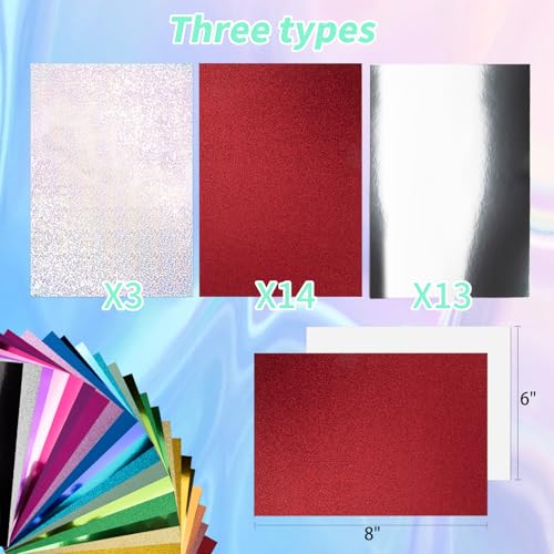 30 Pack Metallic Glitter Cardstock Paper Sheets 250gsm/92lb 6×8inch | Foil Mirror Shimmering Paper 250gsm/92lb For Arts and Crafts, Decorative, Weddings & Birthdays Invitations - style: Metallic+Glitter