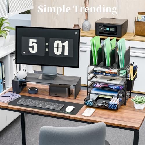 Simple Trending 5 Tier Mesh Desk File Organizer, Paper Letter Tray File Holder with Sliding Drawer Organizer for Office Home, Black - size: 9.25"D x 13.25"W x 19.5"H