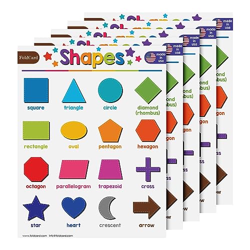 FoldCard Basic Shapes Chart Educational Poster 8.5x11 5pk | Glossy cardstock; bright classroom decorations; preschool-grade 1 learning aid for kids & school supplies - color: Basic 2D Shapes