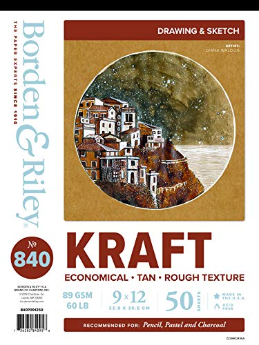 Borden & Riley 9" x 12" #840 Kraft Paper Pad, 89 GSM/60 LB, 50 Sheets, 1 Pad Each (840P091250)