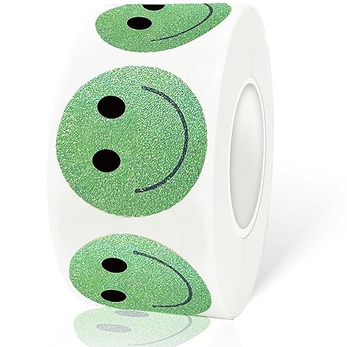 1 Inch Shiny Happy Face Stickers Circle Dots Labels Reward Stickers Teachers Sticker (500PCS,Green) - color: Green, size: 1 inch