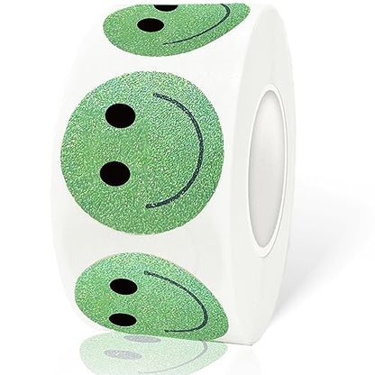 1 Inch Shiny Happy Face Stickers Circle Dots Labels Reward Stickers Teachers Sticker (500PCS,Green) - color: Green, size: 1 inch