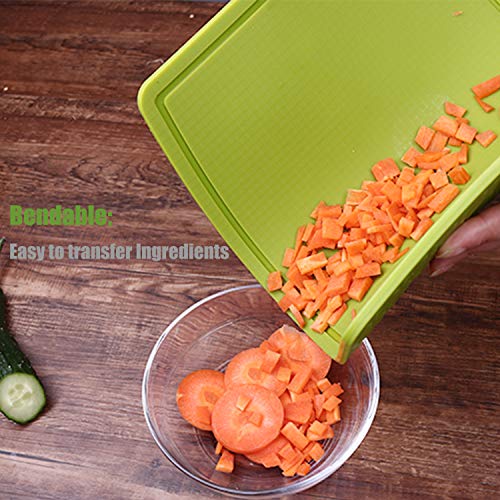 Liflicon Thick Silicone Cutting Board 12.6'' x 9.1'' Juice Grooves Easy Grip Handle Dishwasher Safe-Green - color: Green, size: 12.6"L x 9.1"W