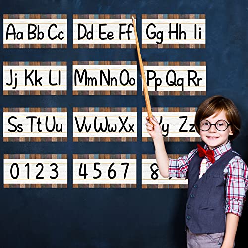 12 Pieces Alphabet Bulletin Board Strips Set Alphabet Line ABC Alphabet Banner & Number Border Posters for Preschool Kindergarten Classroom Playroom Bedroom (Industrial Chic) - style: Industrial Chic