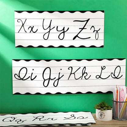 Set of 9 Cursive Writing Bulletin Board Cursive Alphabet Wall Strip for Teacher Supplies, Classroom Teaching Tool, Homeschooling, Kids Education (Classic Black) - style: Classic Black