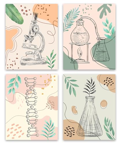 ZHAXFA Science Wall Art Canvas Prints,Biochemical Science Art poster,Microbiology Chemistry Wall Prints,Boho Classroom Wall Art,School Laboratory Decoration Set of 4 (Unframed 8x10 inches) - color: 8”X10”(Unframed) Science Wall Art Canvas Prints