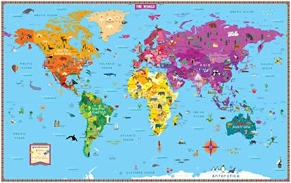 kids illustrated world map: 50" X 32" Ready to Display